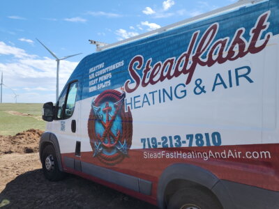 A picture of a Steadfast Heating & Air Work Vehicle