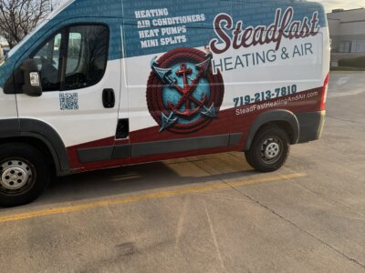A picture of a Steadfast Heating & Air Work Vehicle.