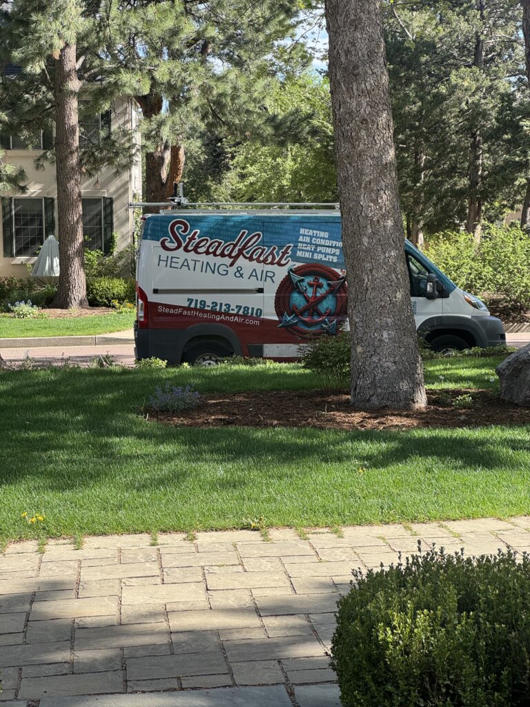 A picture of a Steadfast Heating & Air Work Vehicle.