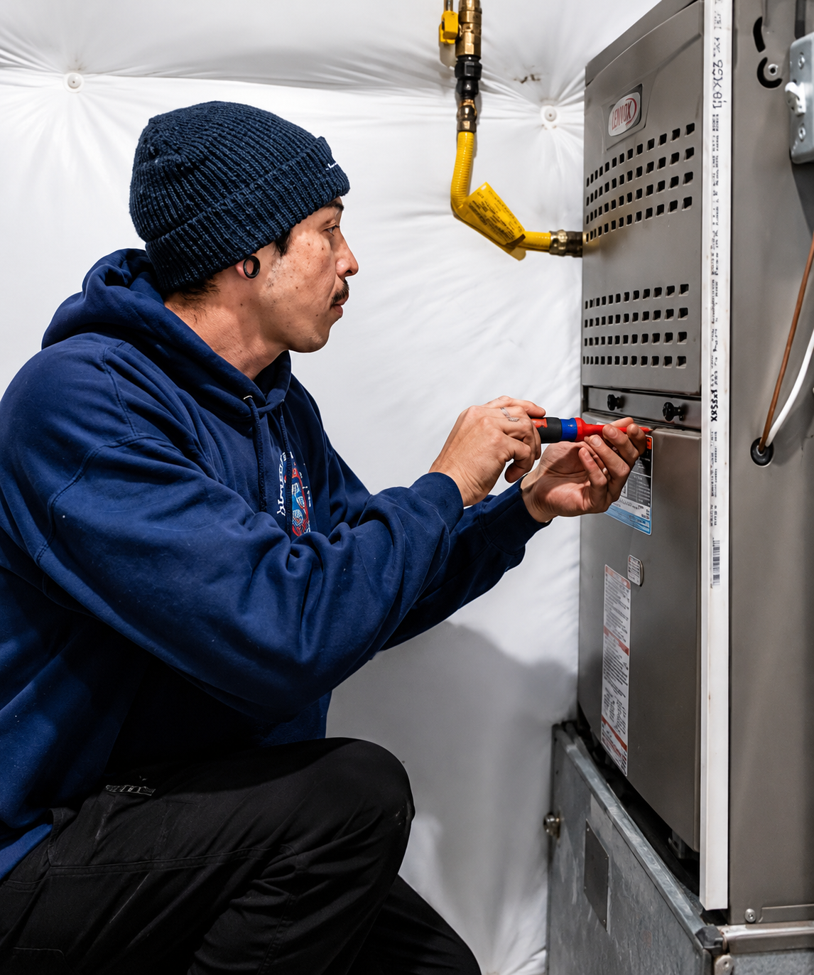 Steadfast technician servicing a furnace